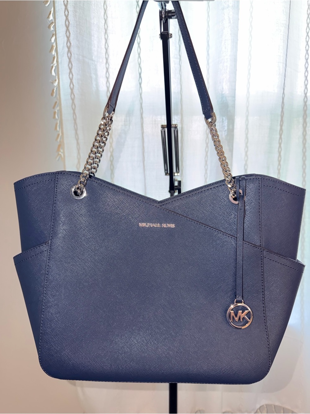 Michael Kors Navy Saffiano Leather Chain-Handle Tote